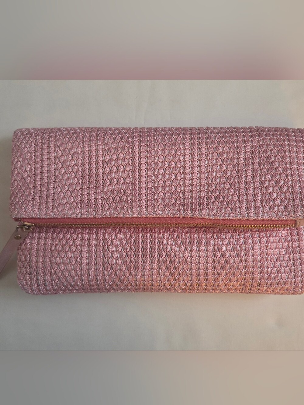 Pink Woven Fold-Over Clutch Bag